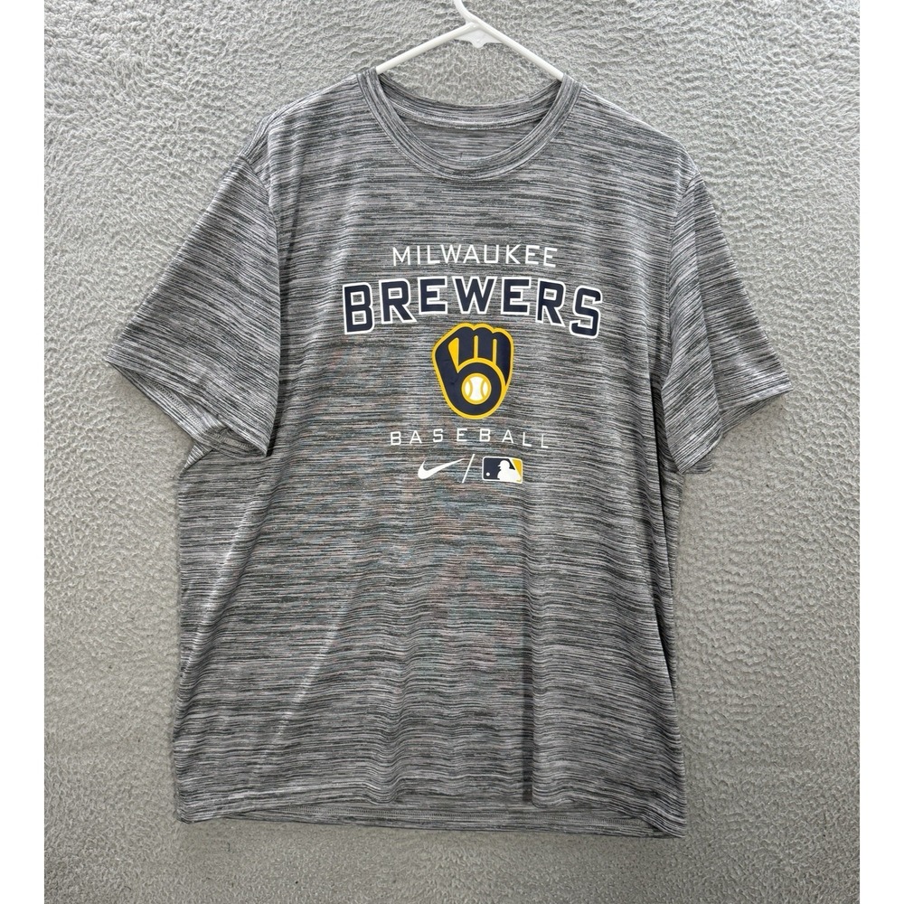 Milwaukee Brewers Shirt Adult XL Gray Nike Dri Fit Performance Stretch Baseball